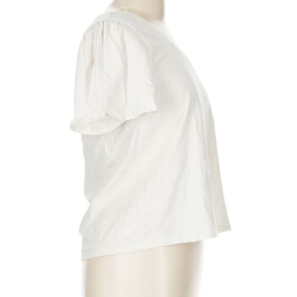 PACT 100% Organic Cotton Classic White Short Sleeve Flutter Crew Tee Shirt Top M - Picture 3 of 8